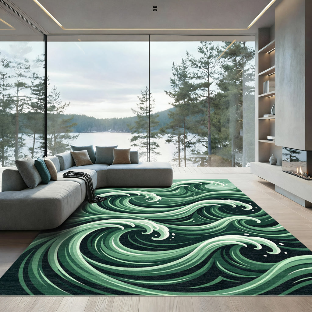 Sage Green Swirling Ocean Waves Rug