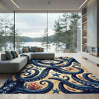 Intricate Navy Octopus Tentacle Sea Floor Rug