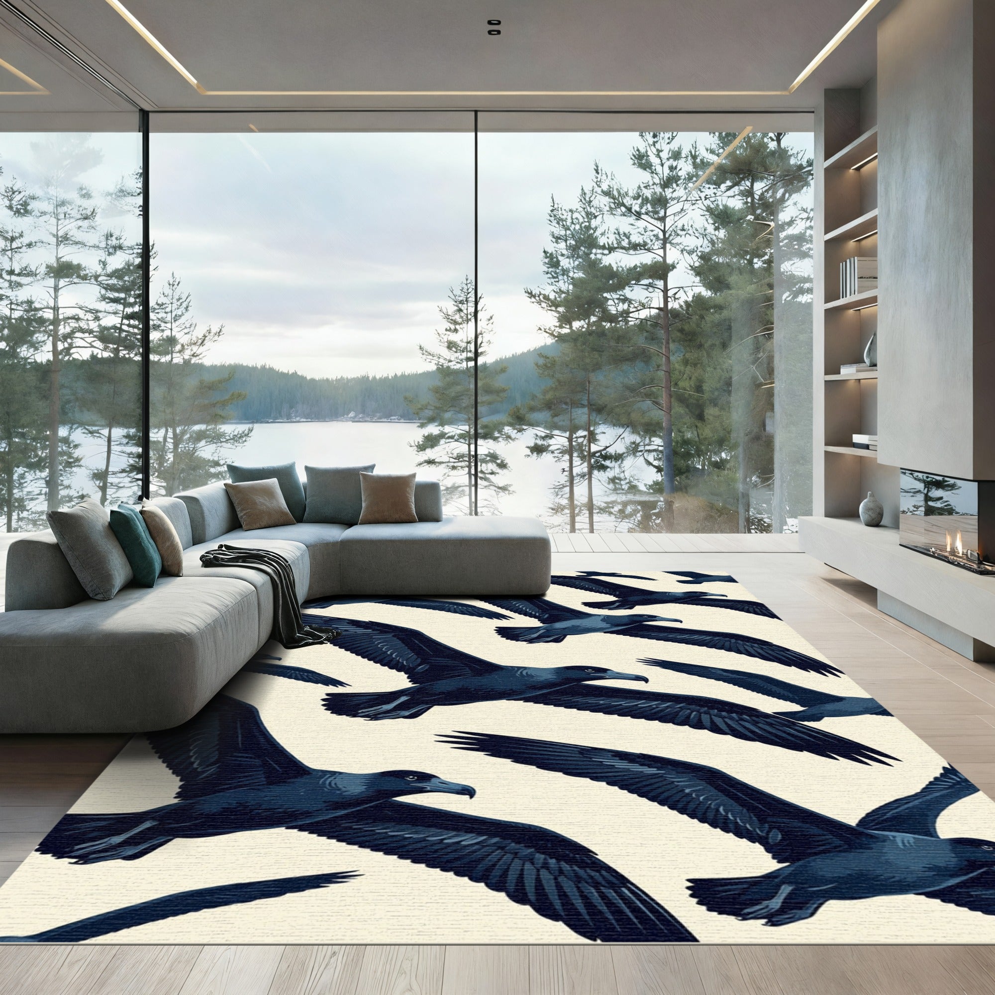 Soaring Midnight Birds in Flight Rug
