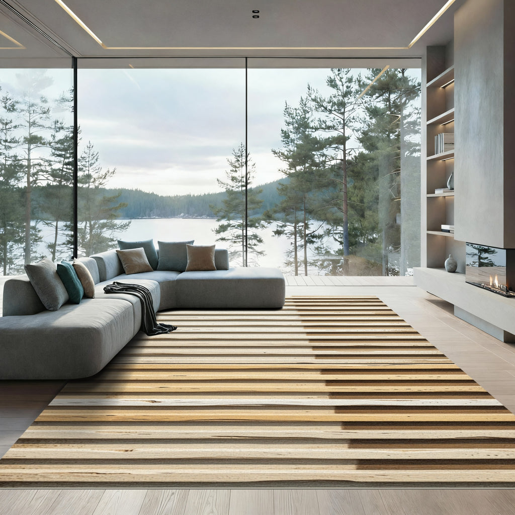 Coastal Weathered Wood Grain Stripes Rug