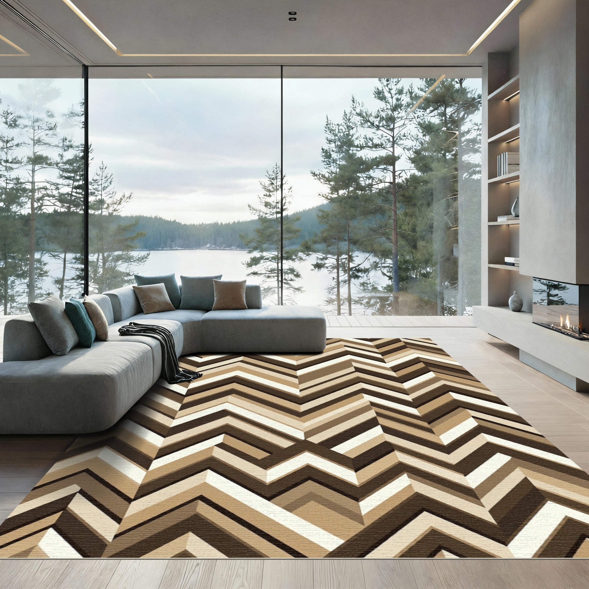 Modern Earthy Tonal Chevron Zigzag Rug