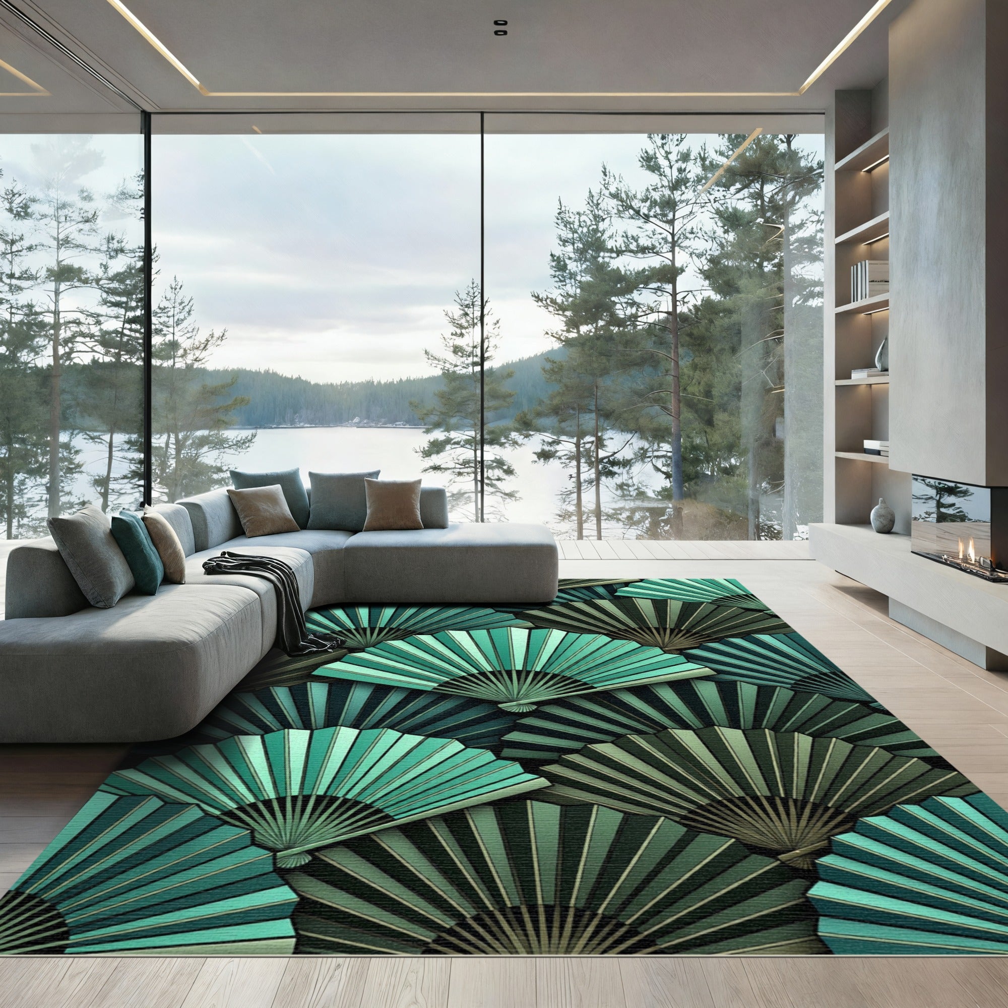 Emerald Teal Fan Tessellation Rug