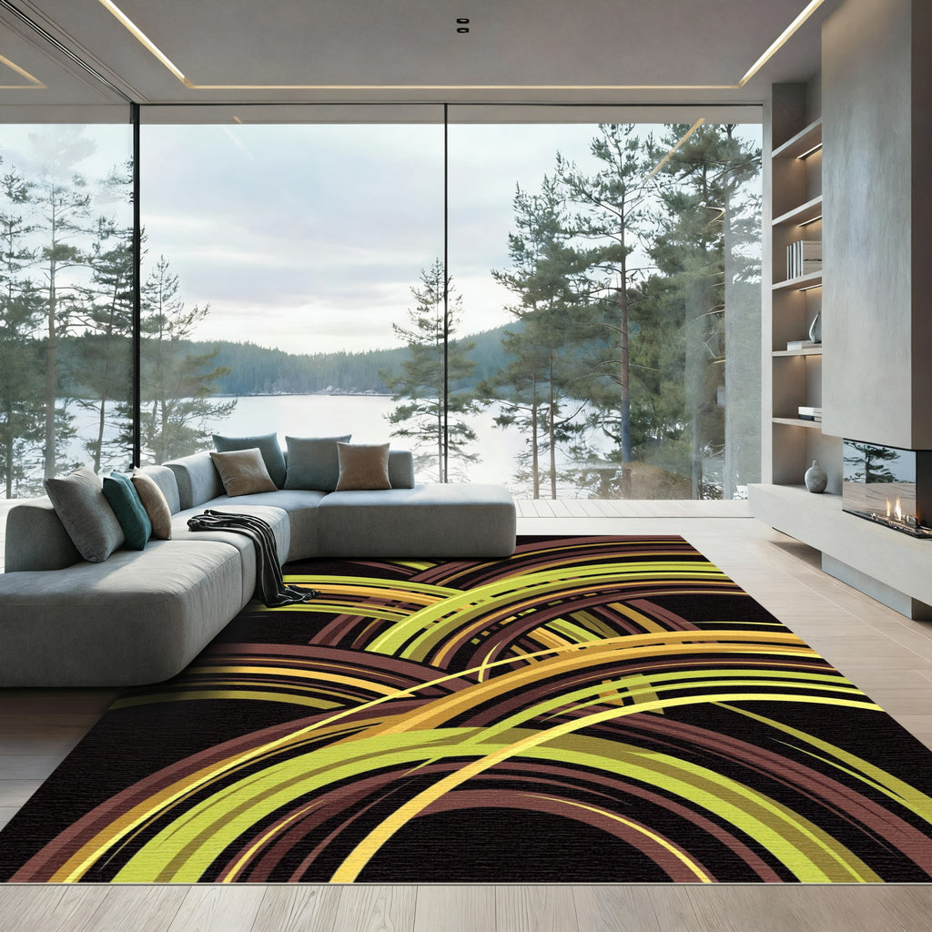 Abstract Curving Earth Tone Arc Rug