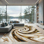 White Black Gold Swirl Marble Rug