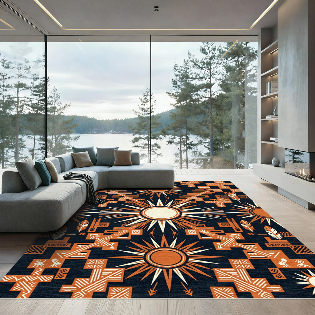 Orange Sun Tribal Geometric Rug
