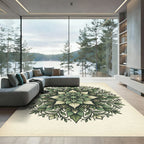 Elegant Emerald Botanical Leaf Mandala Rug