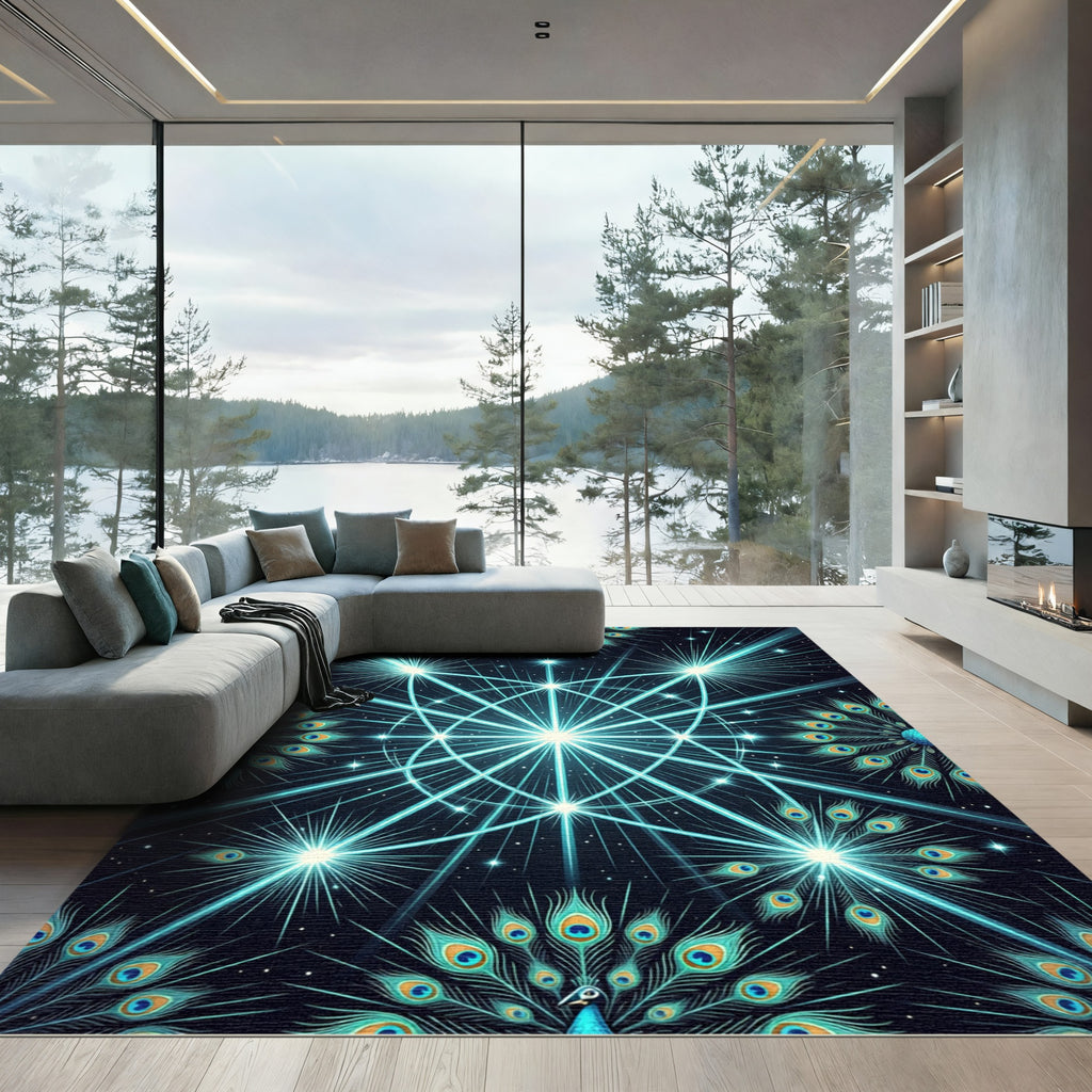 Celestial Peacock Feather Starburst Rug