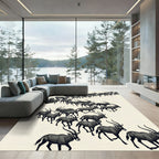 Monochrome Antelope Herd Minimalist Art Rug