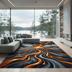 Dynamic Molten Lava Eruption Abstract Art Rug
