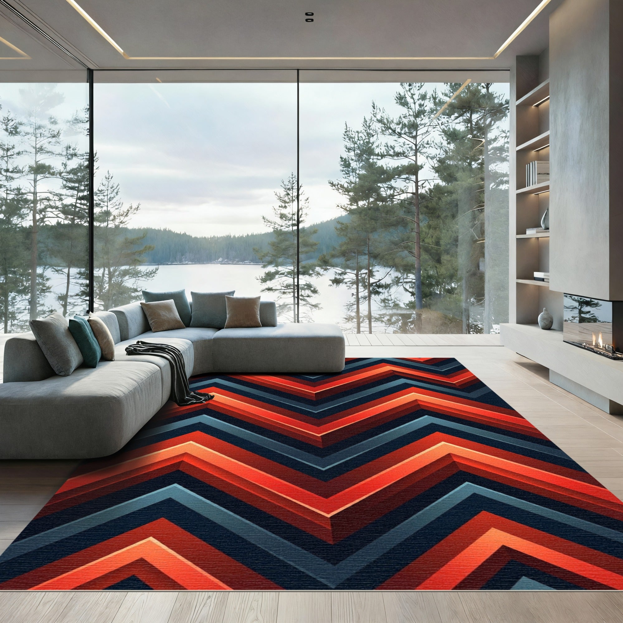 Crimson Blue Chevron Ridge Rug