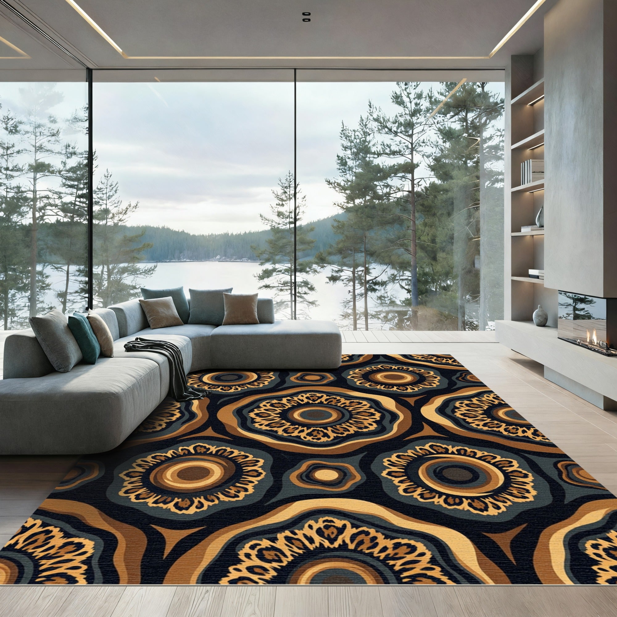 Earthy Leopard Floral Sunburst Rug
