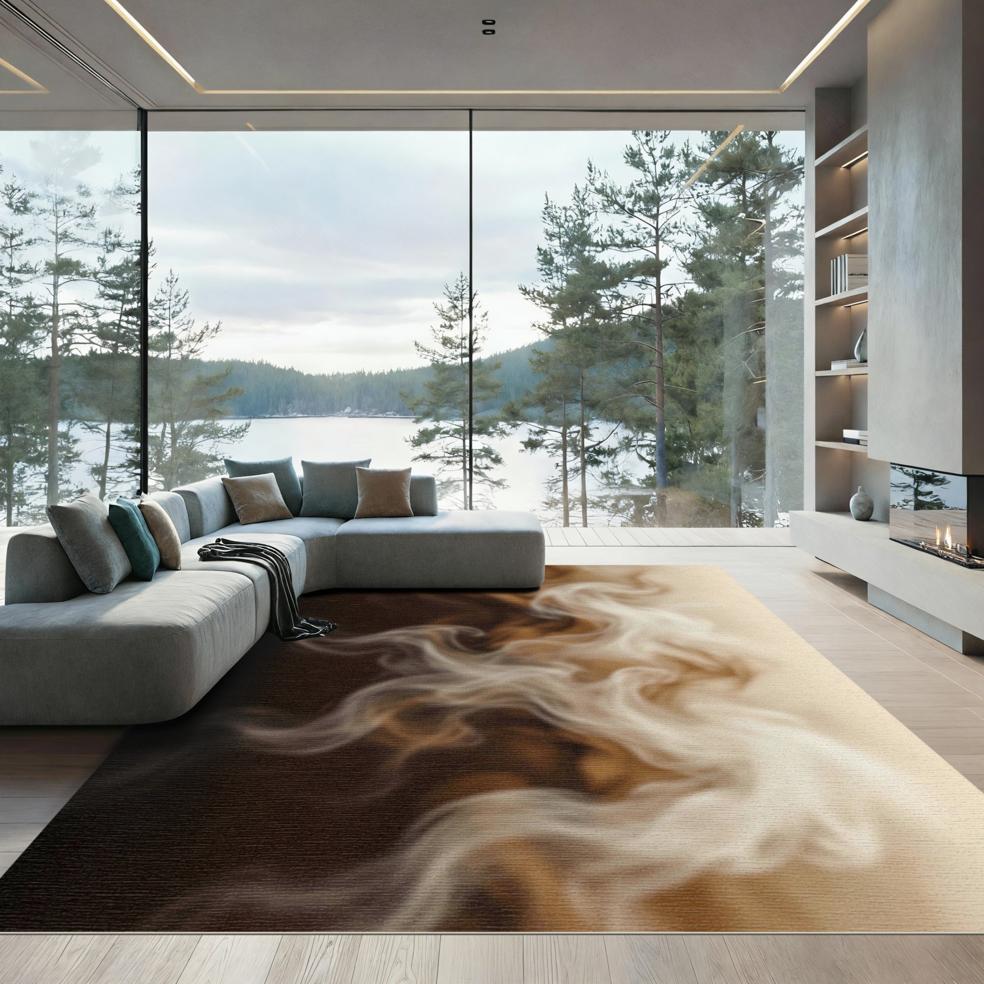 Creamy Brown Swirl Texture Rug