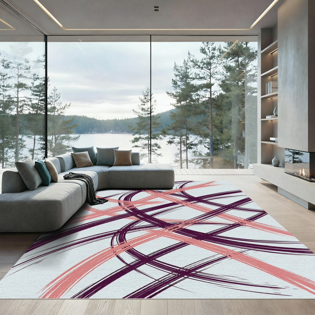 Plum Coral Abstract Paint Strokes Rug