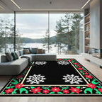 Festive Red Poinsettia Snowflake Border Rug