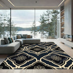 Dark Teal Gold Arabesque Floral Medallion Rug