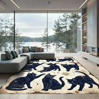 Vintage Black Cat Illustration Sketch Rug