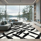 Black Vintage Propeller Airplane Graphic Rug