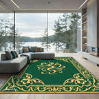 Emerald Gold Ornate Flourish Frame Rug