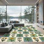 Sage Green Checkerboard Daisy Clover Grid Rug