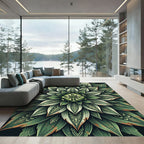 Embroidered Emerald Leaf Botanical Mandala Rug