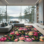 Elegant Pink Peony Rose Floral Bouquet Rug