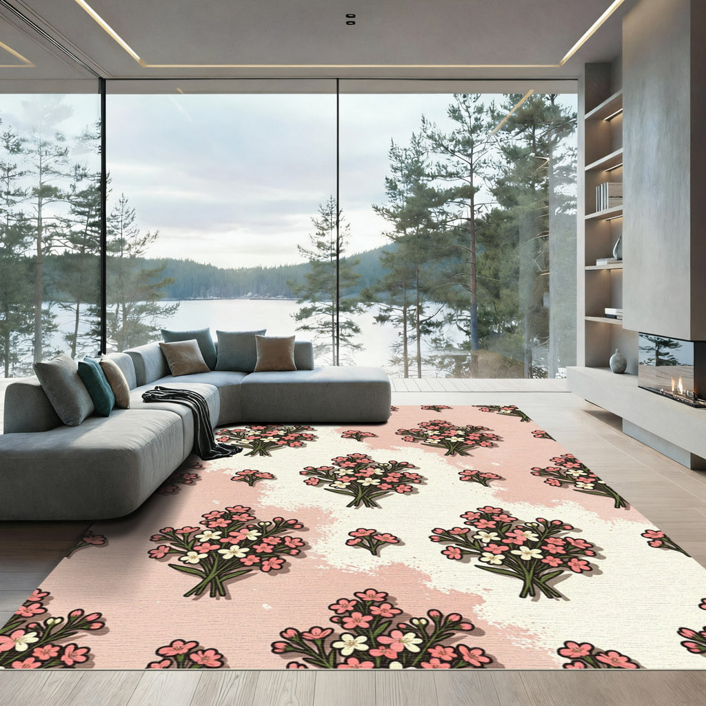 Pink White Gentle Blossom Bouquet Rug