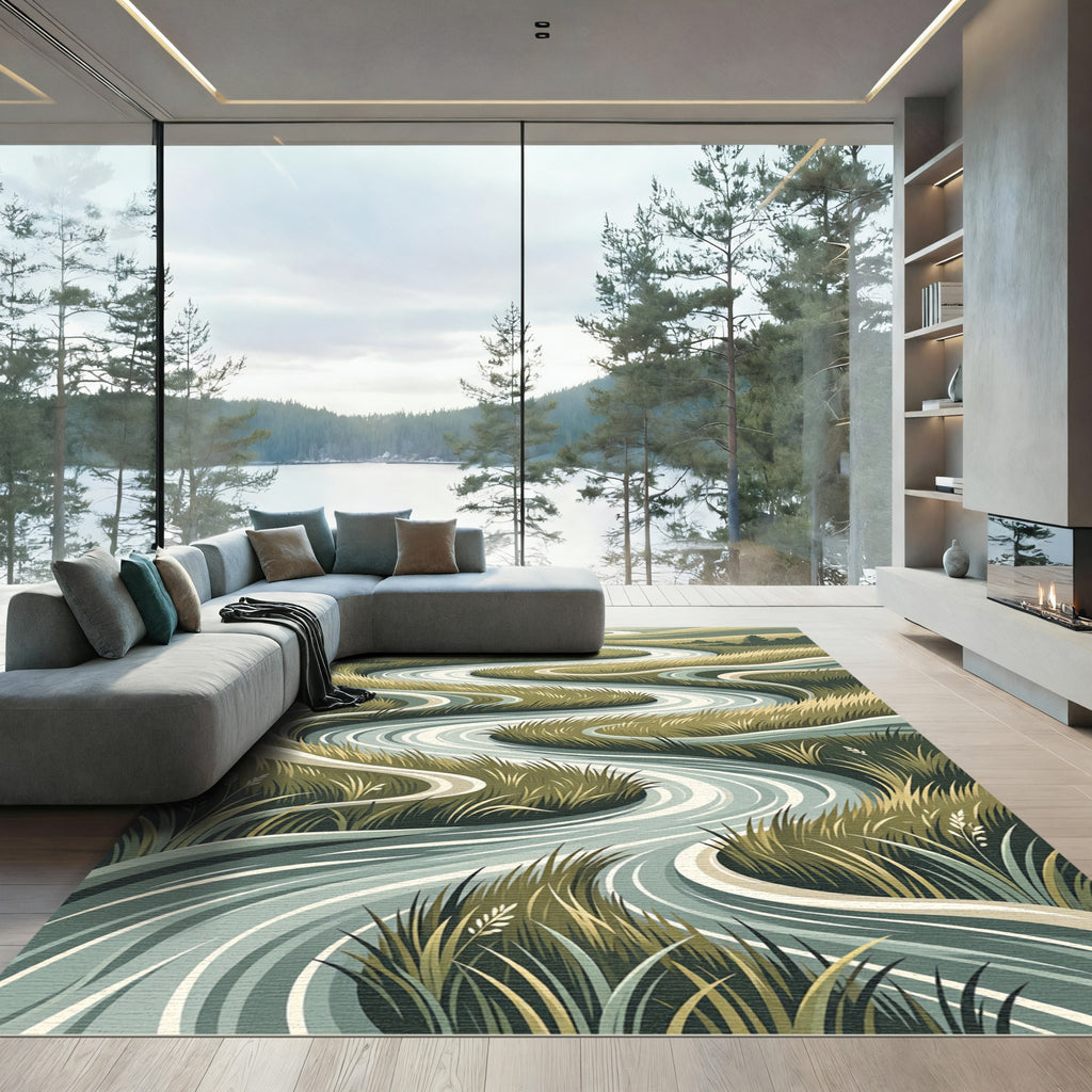 Winding River Meadow Landscape Rug