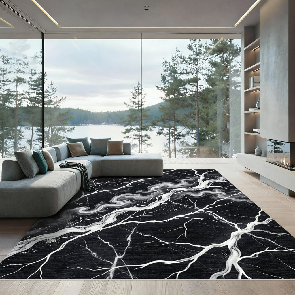 Monochrome Branch Swirl Marble Rug