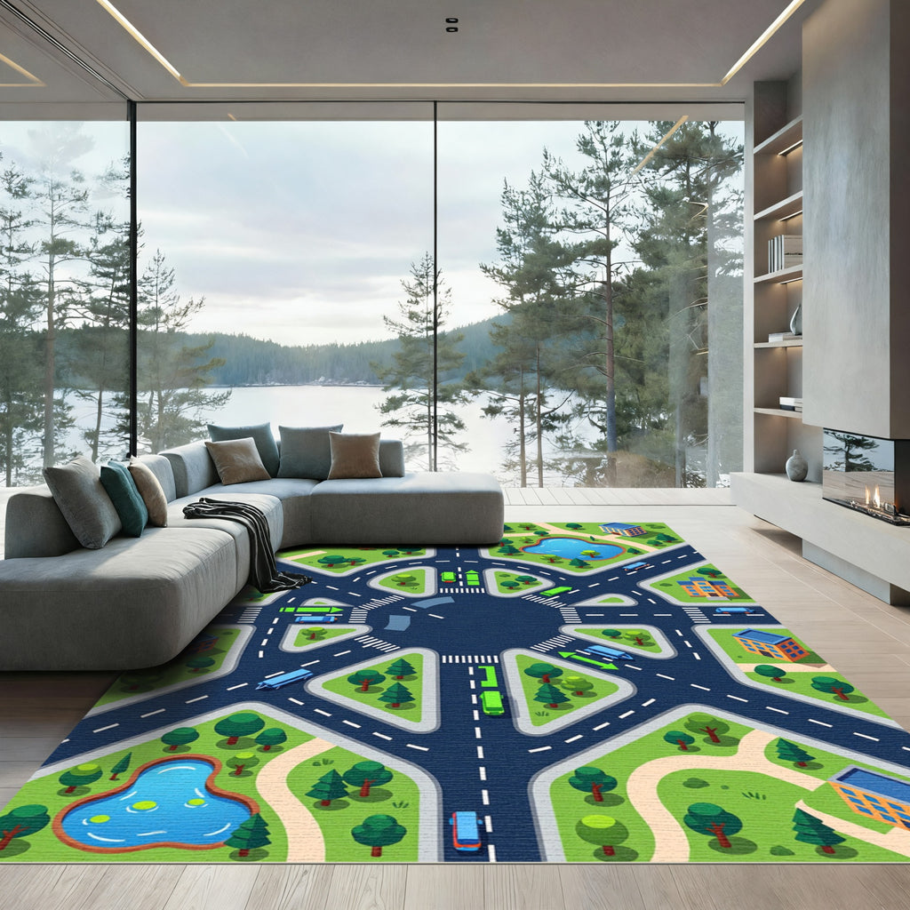 Colorful Aerial City Road Network Map Rug