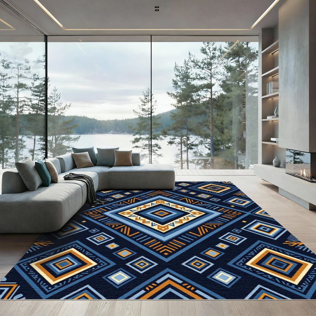 Navajo Blue Geometric Diamond Rug