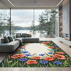 Coral Poppy Blue Cornflower Meadow Rug