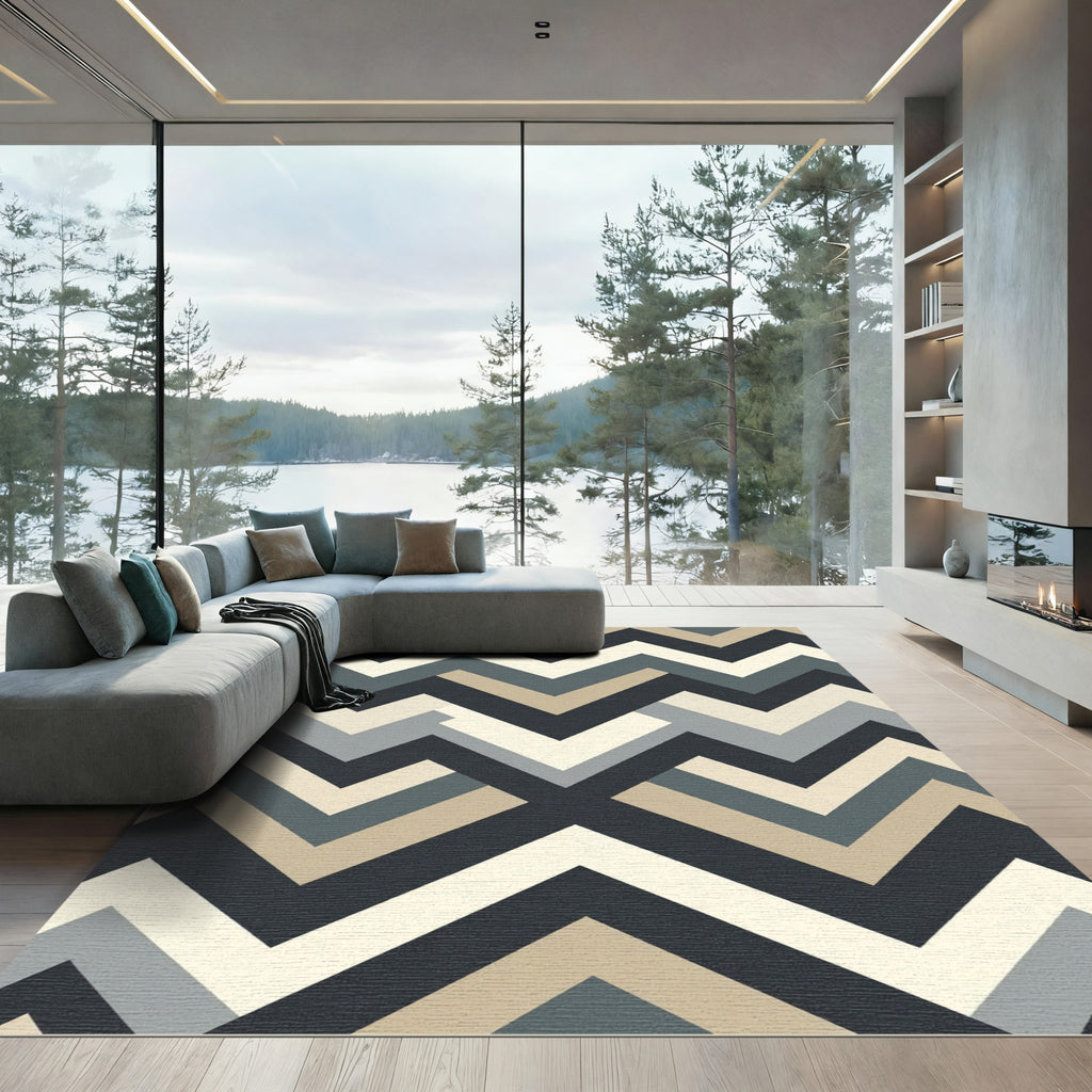 Modern Chevron Geometric Neutral Rug