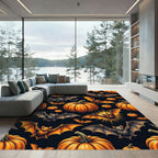 Spooky Halloween Bats and Orange Pumpkins Rug