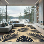 Dark Tropical Leaf Beige Botanical Rug