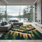Stark Alpine Peaks Evergreen Forest Landscape Rug
