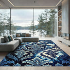 Deep Blue Traditional Acanthus Leaf Rug