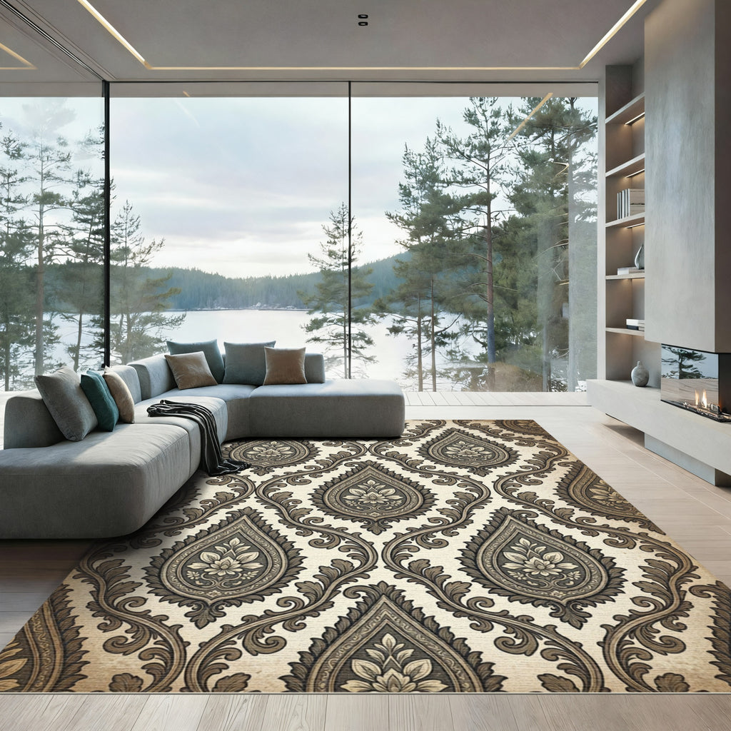 Antique Beige Paisley Floral Rug