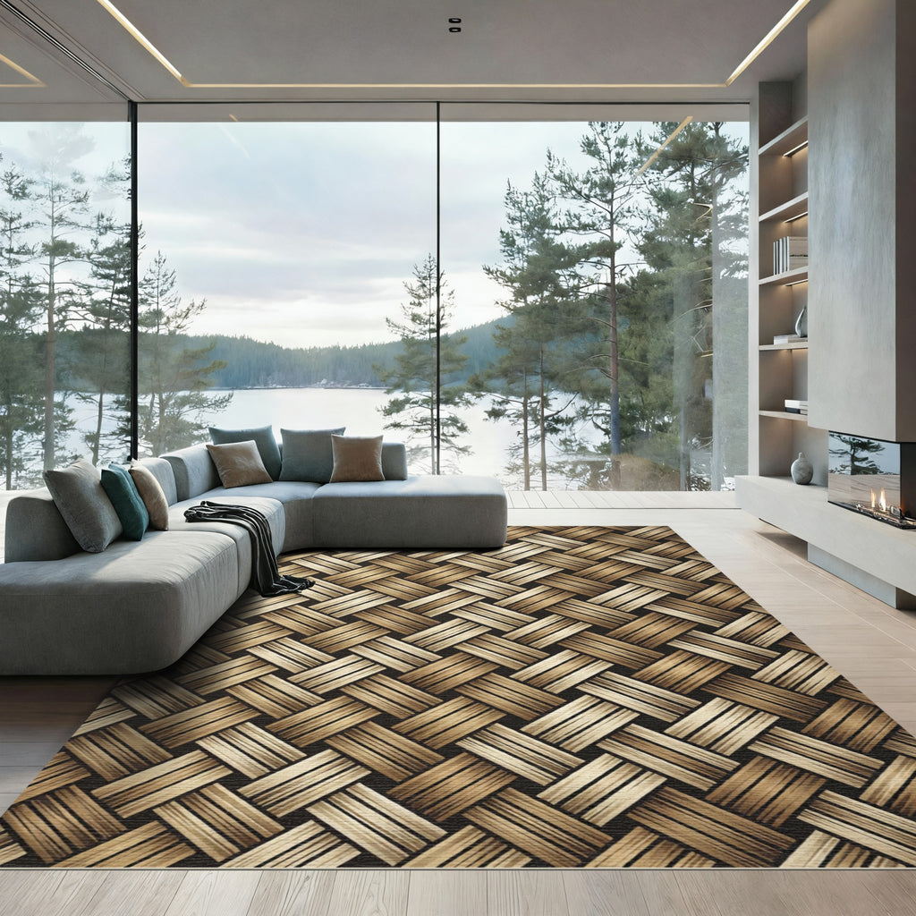 Textured Tan Basketweave Composition Rug