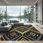Luxurious Gold and Charcoal Geometric Diamond Rug