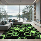 Neon Green Cybernetic Geometric Hexagon Grid Rug
