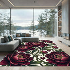Rich Crimson Peony And Heart Bloom Rug