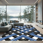 Modern Blue and Gray Interlocked Grid Rug