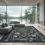 Gray Wood Lattice Floral Vine Rug