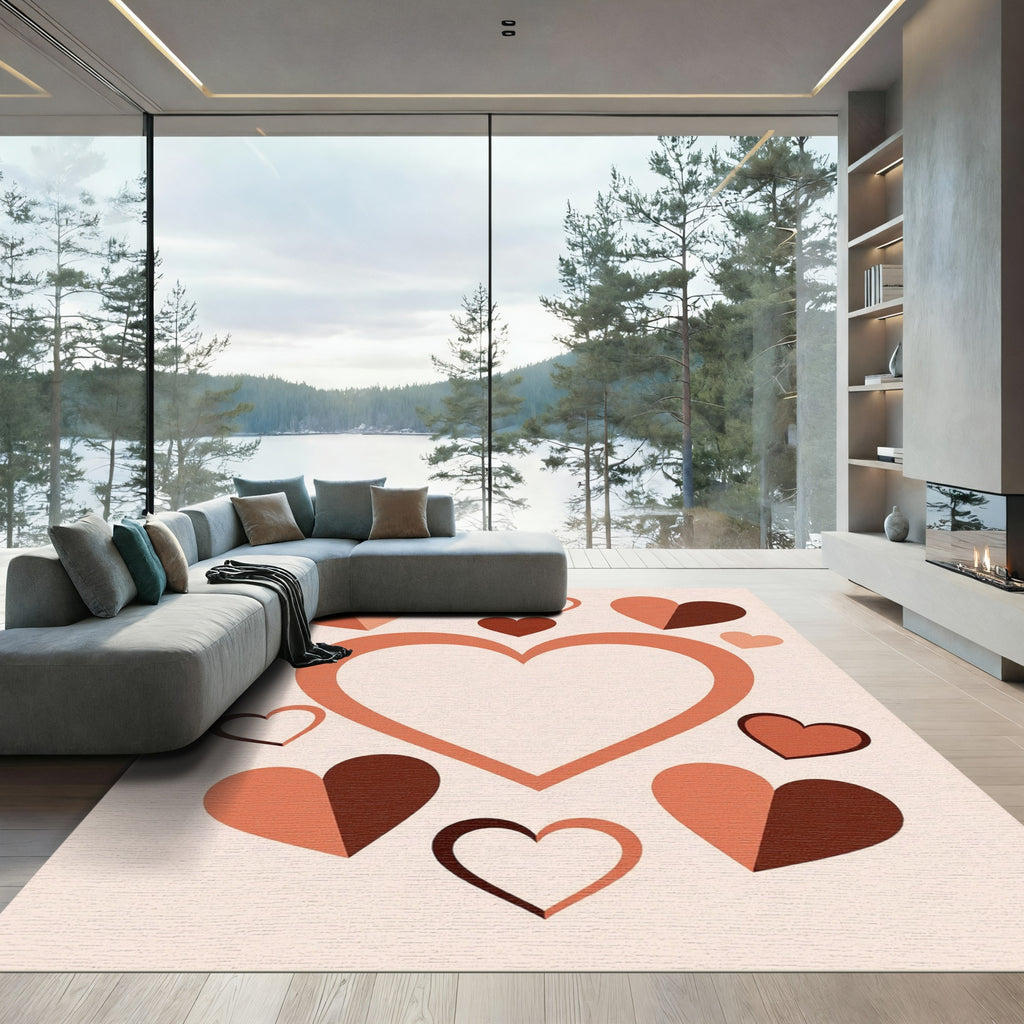 Terracotta Hearts Scattered Composition Rug
