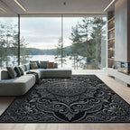 Ornate Gray Floral Mandala Rug