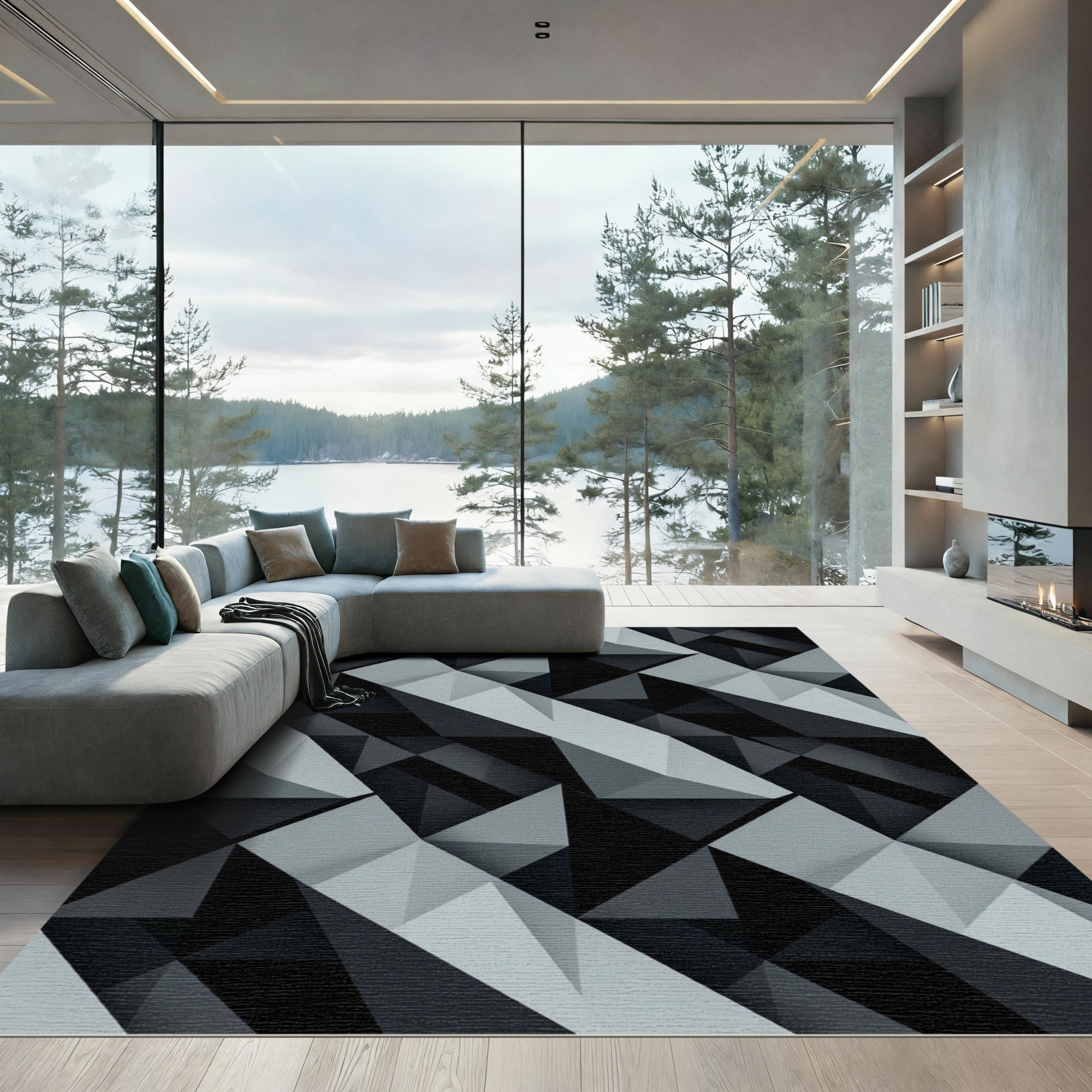 Monochromatic Geometric Facet Illusion Rug