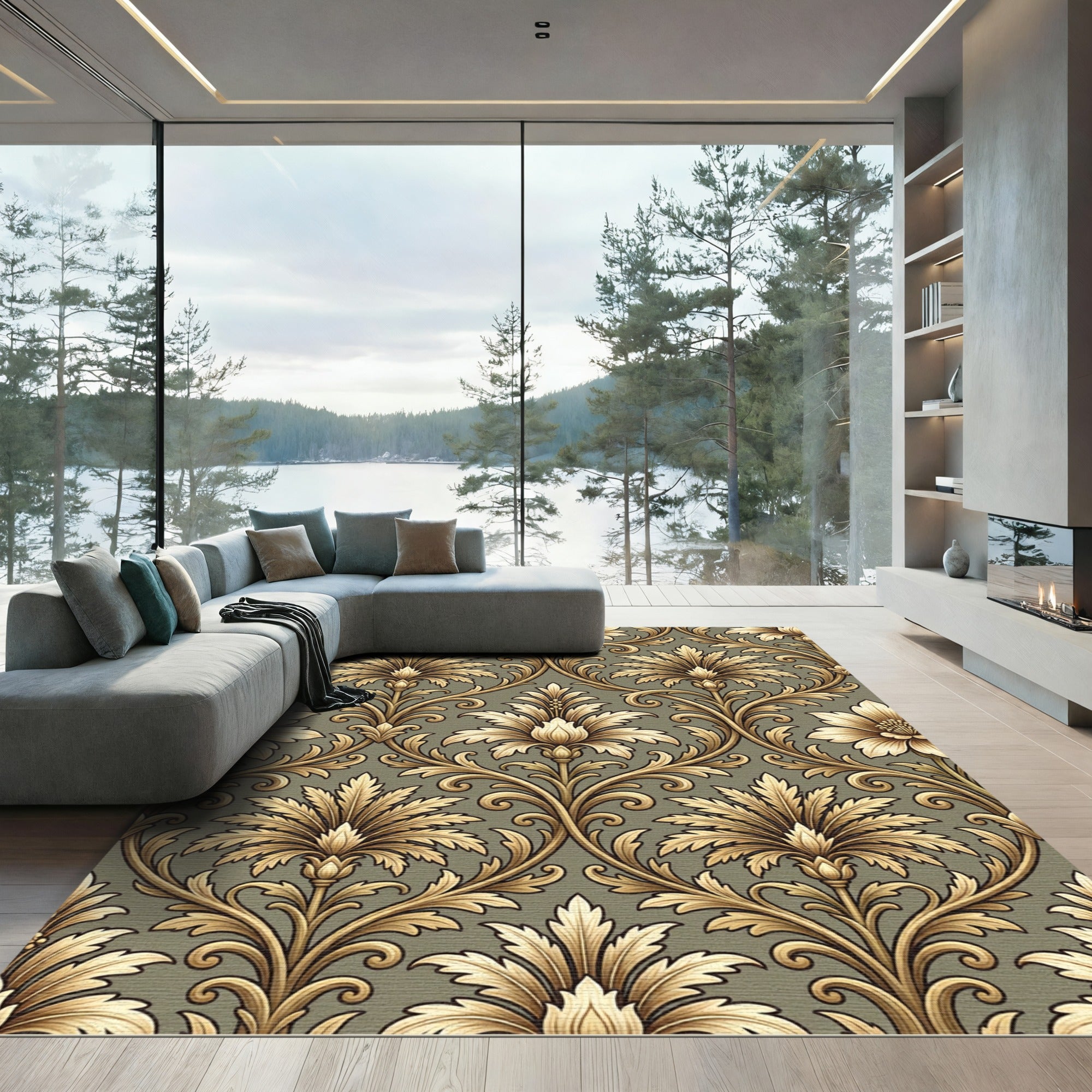 Golden Acanthus Leaf Scroll Rug