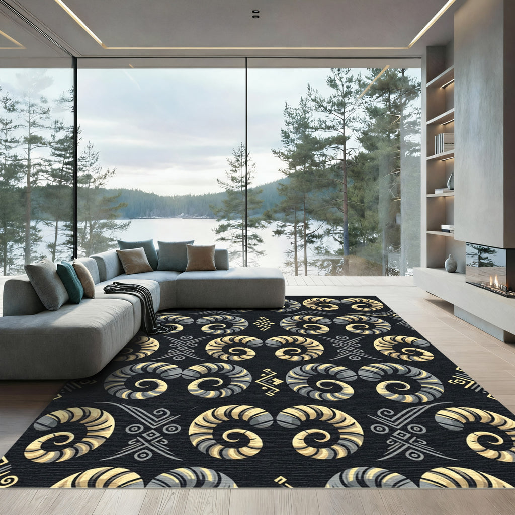 Golden Gray Spiral Ram Horn Rug