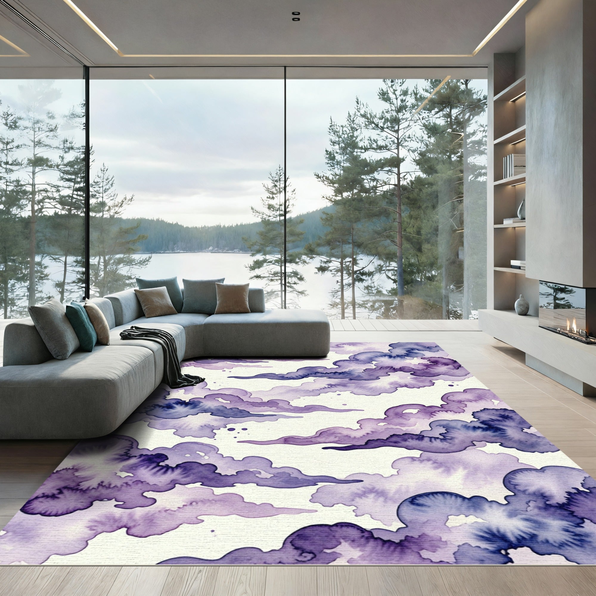 Ethereal Purple Watercolor Cloudscape Rug