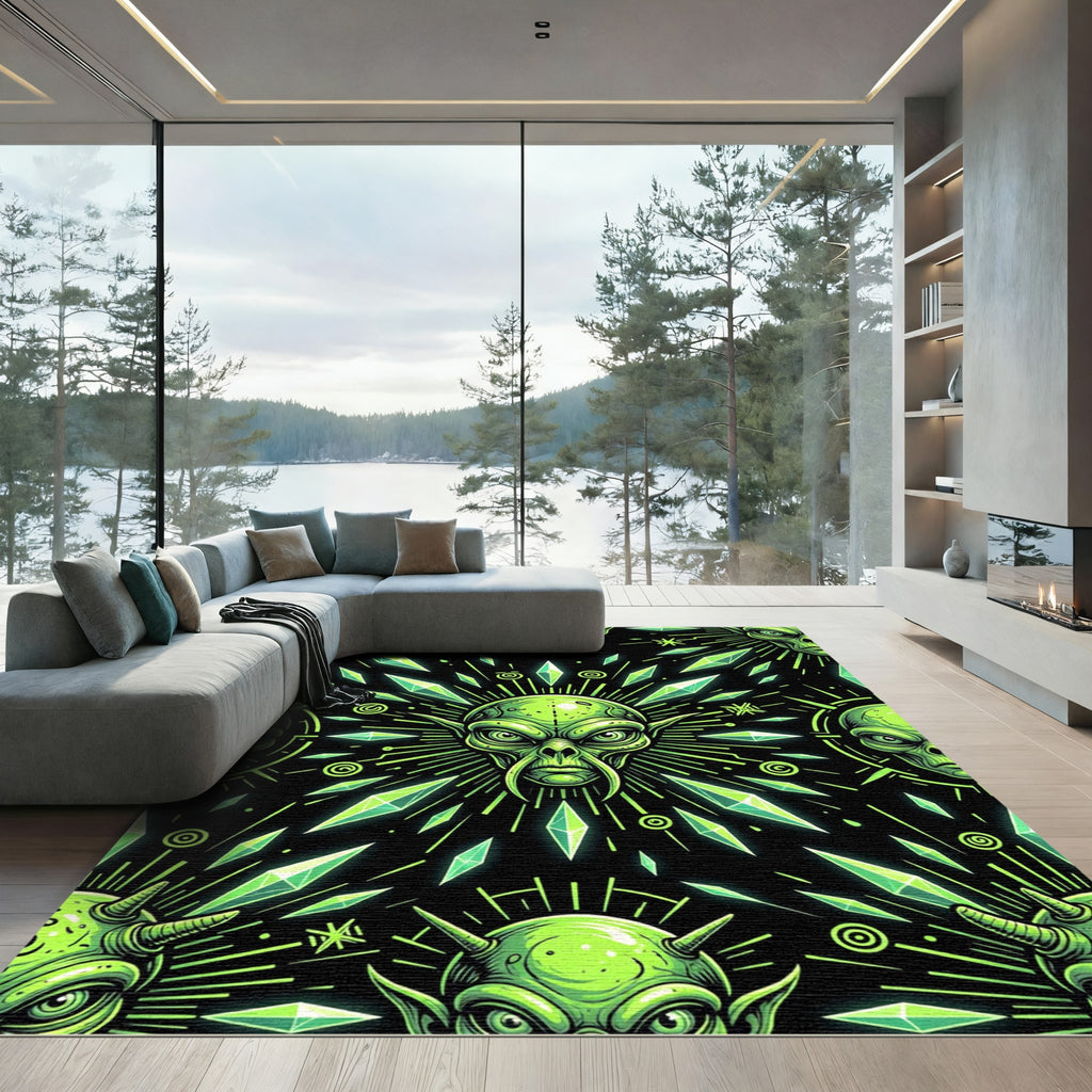 Neon Alien Crystal Geometric Glow Rug